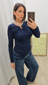 Maglia Con Gioiello Blu